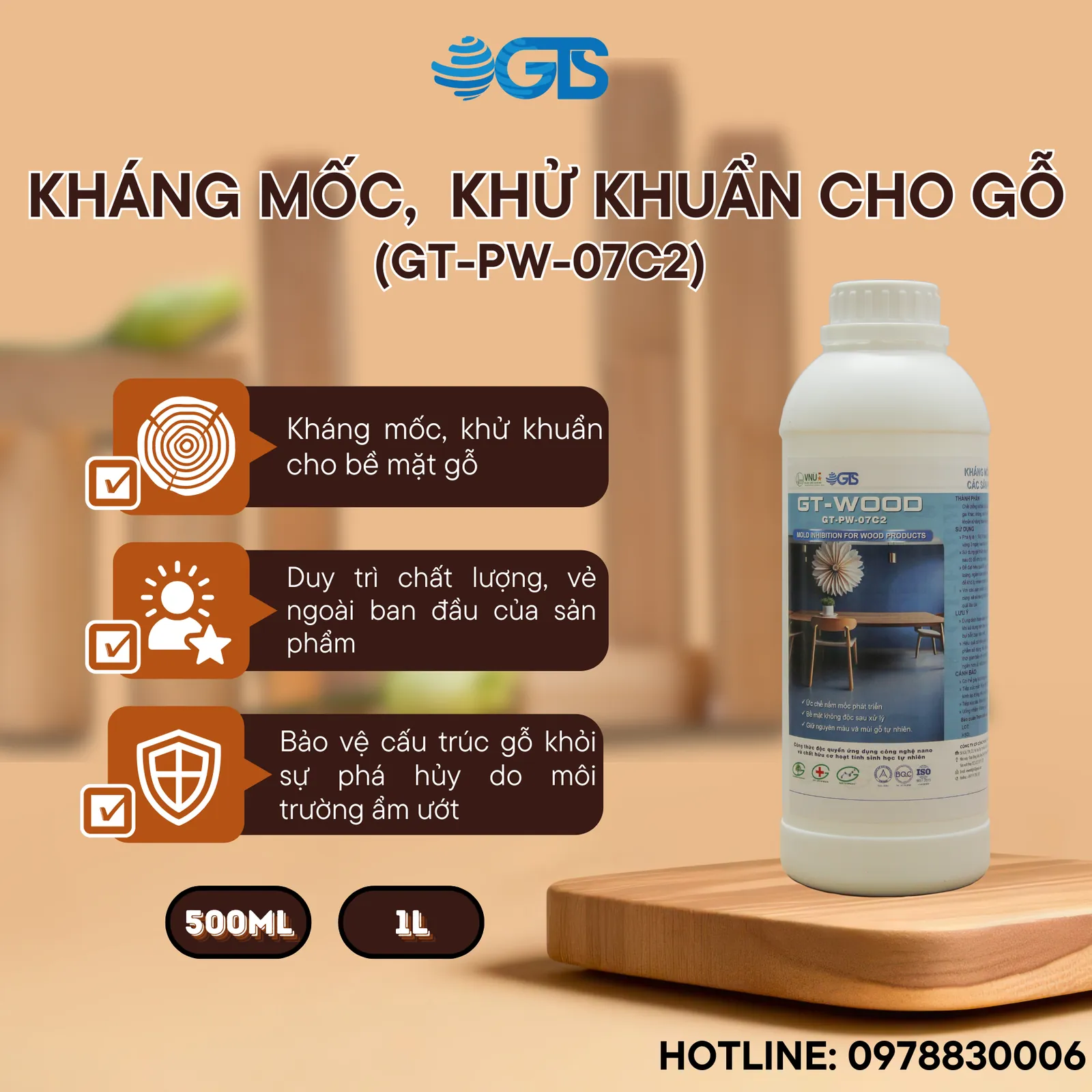 DUNG DỊCH KHÁNG MỐC, KHỬ KHUẨN CHO CÁC VẬT LIỆU TỪ GỖ - GT WOOD